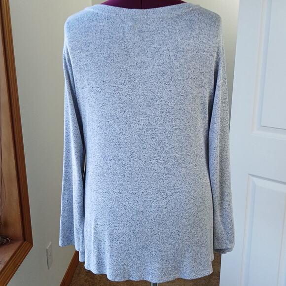 Misia Sweater Tunic Blouse XL blue-grey heather button detail long sleeve scoop - Picture 3 of 12